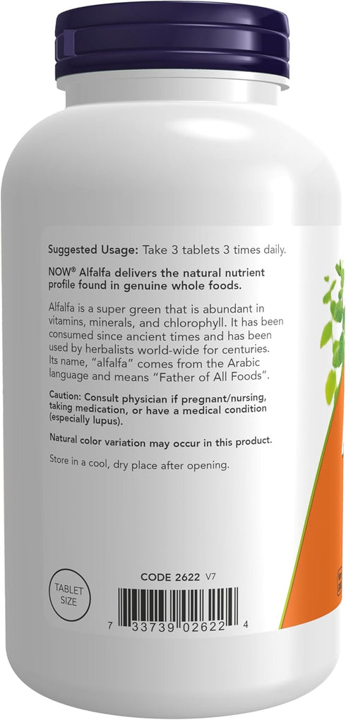 NOW Supplements Alfalfa 650 mg - Source of Vitamin K, Green Superfoods - 500 Tablets