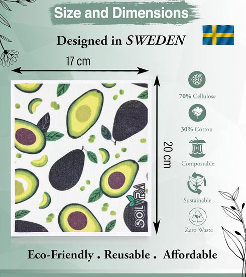 Solvra 10 100% PCS Fruit Print Swedish Dishcloths for Kitchen Biodegradabl, Reusable Cellulose Sponge Cloth, Ultra