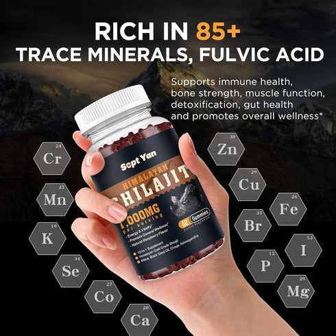 Shilajit Gummies 1000mg - Pure Himalayan Organic with Ashwagandha, 60ct for Energy and Immunity