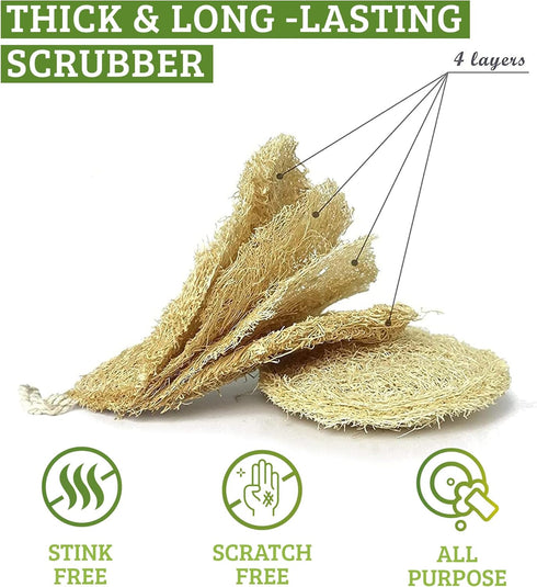 Natural Loofah Dish Sponge Pack 3 Vegetable Scrubber for Kitchen -100% Biodegradable Compostable Dishwashing Scouring Pad Zero Waste Plastic Free Eco Friendly Sustainable by Miw Piw