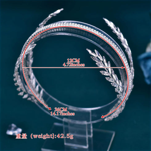 JHOO Bridal Headband Wedding Hair Accessories Rhinestone Wheat Spike Double Layer Handmade (Silver)