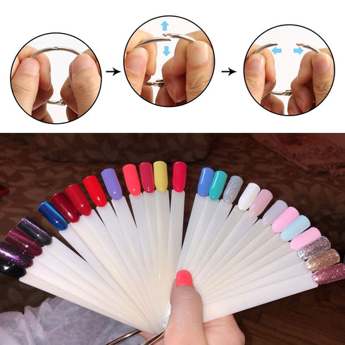 ZOENHOU 150 Nail Swatches - Plastic Nail Art Sample Sticks with Ring for Professional Use and Home DIY Art Supplies