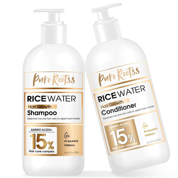 Rice Water Shampoo and Conditioner Set for Thinning Hair - Natural Ingredients with Biotin and Caffeine