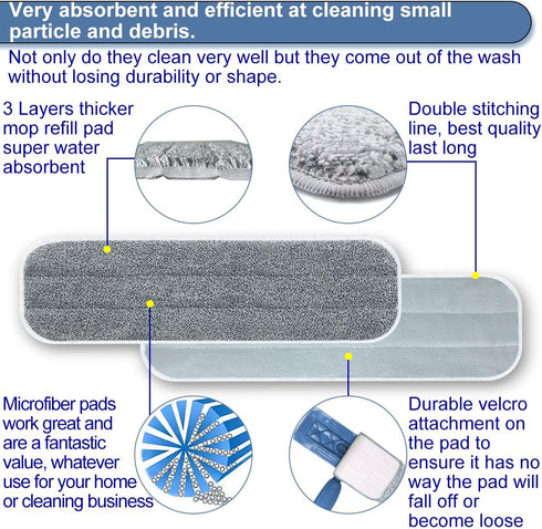 5 Pack Microfiber Mop Replacement Pads 18 Inch Compatible with Bona Floor Care System, Reusable Wet Dry Mop Refill