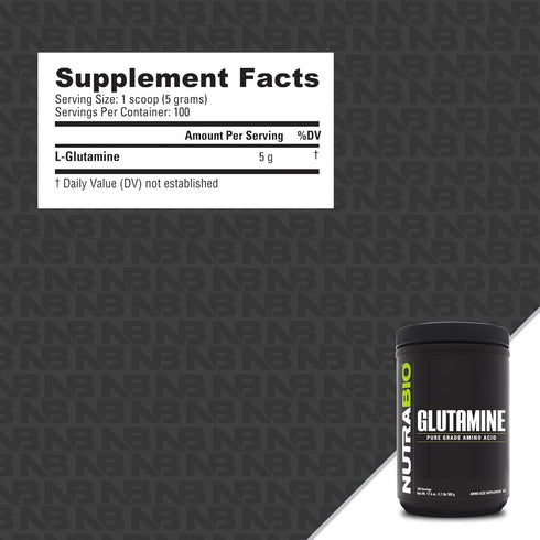 NutraBio Pure L-Glutamine Powder - 500 Grams - Muscle Recovery Supplement, No Additives or Fillers