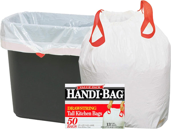 Handi-Bag drawstring tall kitchen bags, 13 Gallon, 61cm*69.5cm, 50/Box