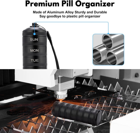 Metal Waterproof Weekly Pill Organizer, 7 Day Large Aluminum Alloy Travel Pill Box, Portable Case for Vitamins and