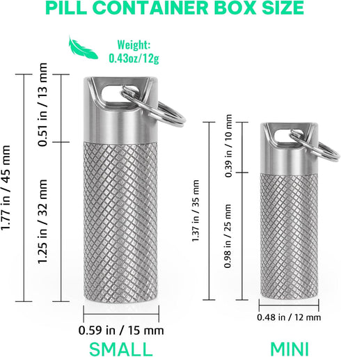 TISKY Portable Titanium Keychain Pill Holder (2pack), Waterproof Mini Pill Case for Travel, Outdoor Camping