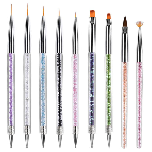 Nail Art Brushes Set, 9PCS Nail Brush with Liner Brush and Dotting Pens for Home and Professional Salon Use
