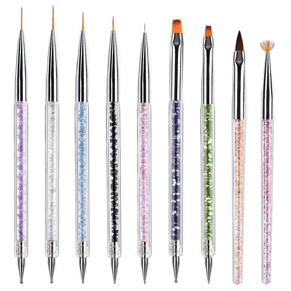 Nail Art Brushes Set, 9PCS Nail Brush with Liner Brush and Dotting Pens for Home and Professional Salon Use