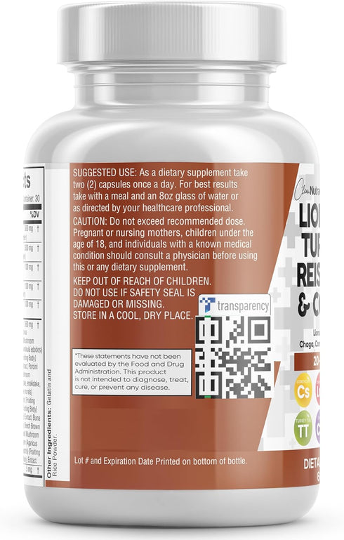 Clean Nutraceuticals Lions Mane 3000mg, 20in1 Mushroom Supplement with Turkey Tail, Reishi, Cordyceps & More - 60 Count
