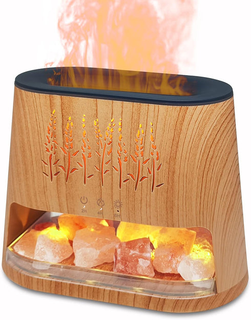 Walve Fireplace Flame Diffuser & Himalayan Salt Lamp, 8 Colors Aromatherapy Diffuser Cool