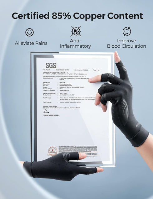 FREETOO Copper Arthritis Gloves for Carpal Tunnel Pain Relief, Fingerless Compression Gloves for Women/Men
