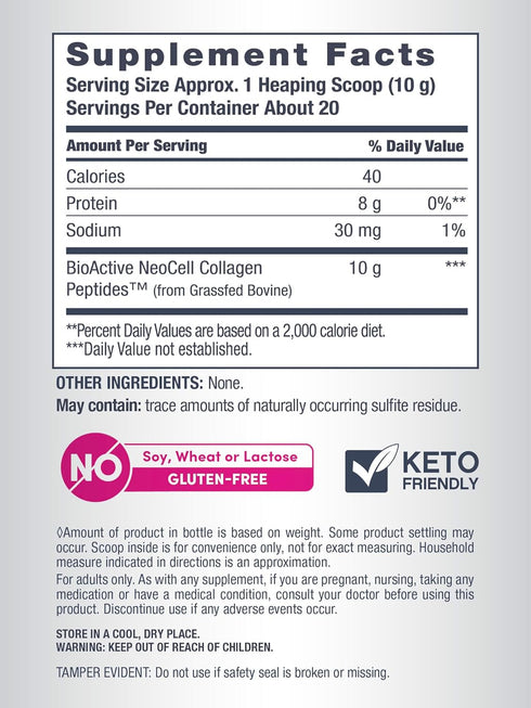 NeoCell Super Collagen Peptides, 7 oz, Unflavored Powder, 10g Collagen Peptides per Serving, Gluten Free, Keto Friendly