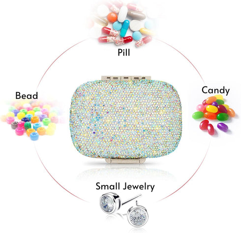 Soleebee Portable 8 Compartments Daily Pill Organizer, Bling Crystal Diamond Pill Box, Small Travel Medicine Container