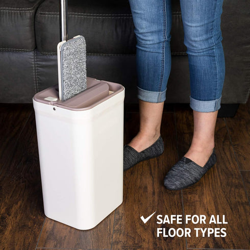 Micro Flat Mop & Bucket System, Hands-Free Wringing, 3 Washable Microfiber Pads for Floor Cleaning