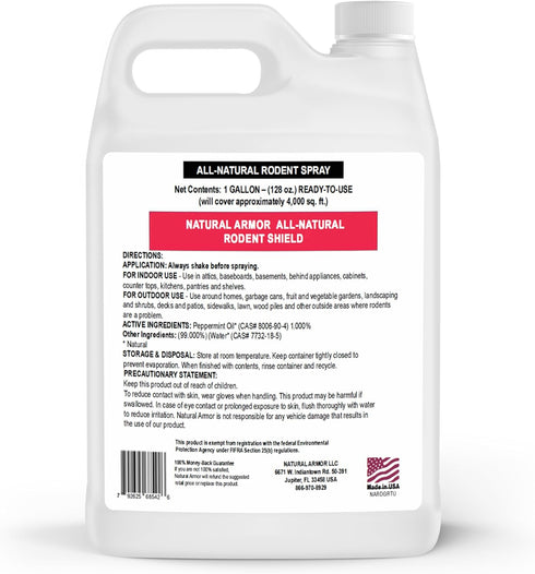 Natural Armor Peppermint Repellent for Mice, Rats & Rodents - Indoor & Outdoor Use Rodent Shield, 128 Fl Oz