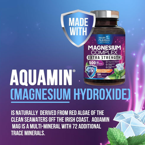 Magnesium Complex Supplement 500mg with Glycinate, Oxide, Malate, Citrate - High Absorption Capsules for Muscle, Heart,