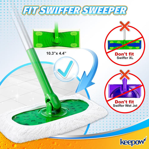 KEEPOW 10 Pack Reusable Microfiber Mop Pads for Swiffer Sweeper Mop - Washable Wet Pad Refills for Hardwood Floor