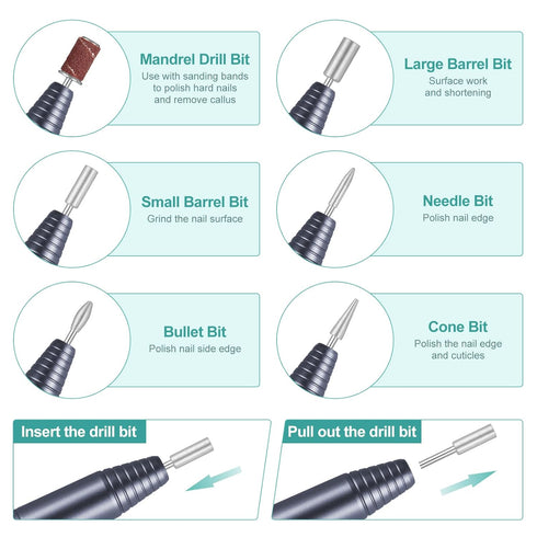 Portable Professional Nail Drill, Electric Nail File 20000RPM Manicure Machine Set with Bits and Brush for Acrylic Gel