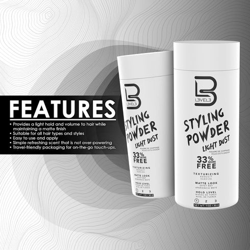 L3 Level 3 Light Hold Styling Powder, Natural Matte Hairstyle, Texturizing & Volumizing