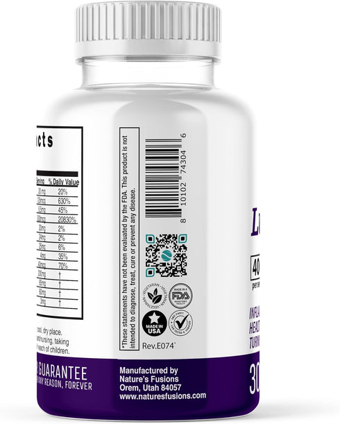 LupuEase Lupus Relief Products Multivitamin, Vitamin C, D3, E, B12, Turmeric Curcumin Extract - 30 Day Supply - 400mg