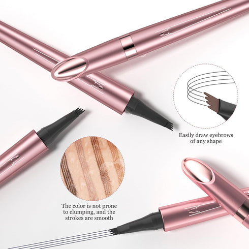 Magic Eyebrow Pencil, Waterproof Microblading Pen for Women, 4 Fork Tip for Natural-Looking Defined Brows (Dark Brown)