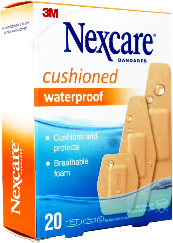 Nexcare Waterproof Cushioned Bandages, Assorted Sizes, 20 Count