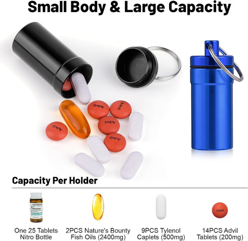 Nitroglycerin Keychain Pill Holder Mini, 2 Pack Waterproof Travel Pill Case for 25ct Nitro Bottles