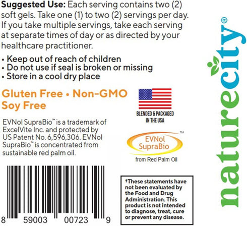 True-E Full Spectrum Tocotrienols Vitamin E & Natural Alpha Tocopherol Supplement | Non-GMO, 60 Soft gels by NatureCity