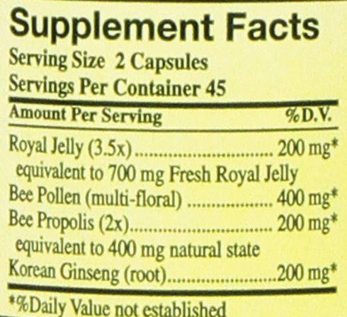 YS Eco Bee Farms Royal Jelly Bee Pollen Propolis with Korean Ginseng - 90 Capsules (2 Pack)