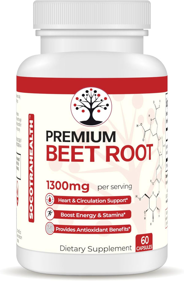 Premium Organic Beet Root Capsules - Nitric Oxide Supplement for Heart Health, Circulation, Stamina - Non-GMO - 60 Vegan