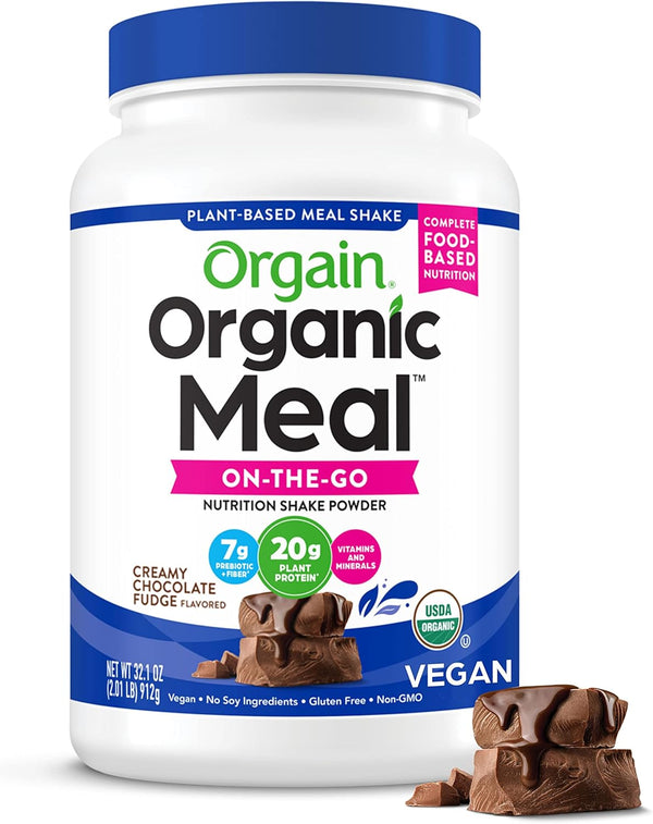 Orgain Organic Meal Replacement Protein Powder, Creamy Chocolate Fudge, 20g Plant-Based Protein, 2.01lb