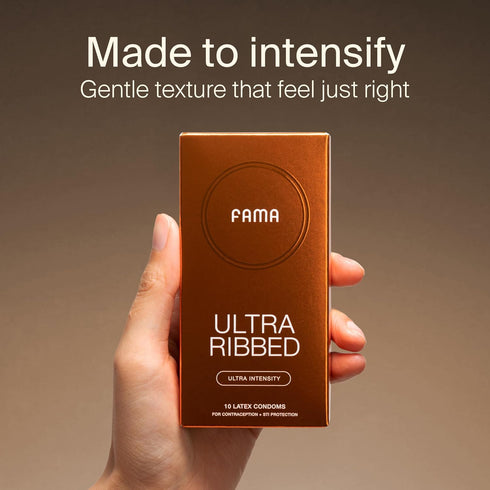 Protection2.12-Inch/54 mm (10Count) FAMA Ribbed Condoms for Men,Texture Natural Latex Condoms with Sillicone Lubricant