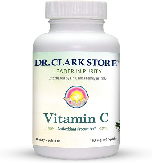 Dr Clark Vitamin C Supplement 1000mg - 100 Gelatin Capsules, Gluten Free, Immunity Support, Antioxidant