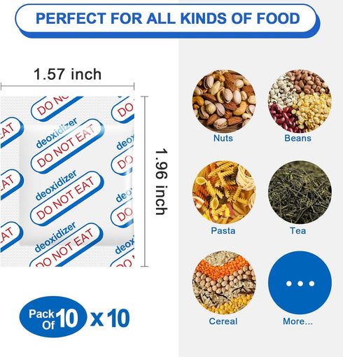 400cc Oxygen Absorbers for Food Storage, 100 Count (20 Packs of 5) for Long Term Food Storage & Survival