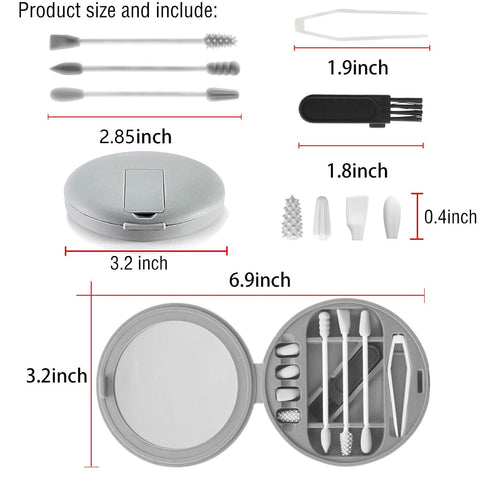 Strogem Reusable Cotton Swabs with Mirror for Makeup Application and Cleaning, Portable Washable Silicone Q-Tip (Gray)