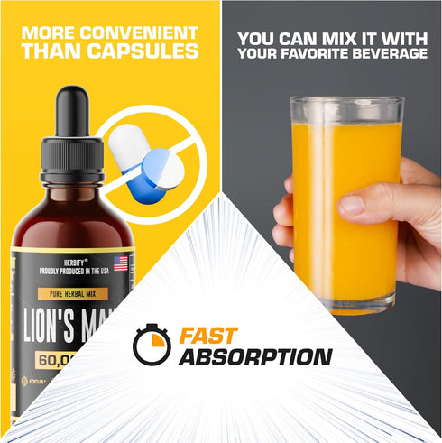 Lions Mane - Lions Mane Mushroom Supplement- Lions Mane Tincture - Natural Immune Support - Lions Mane Tincture for Memory, Focus & Clarity - Daily Mushroom Supplement - Vegan, Organic - 2 Fl oz