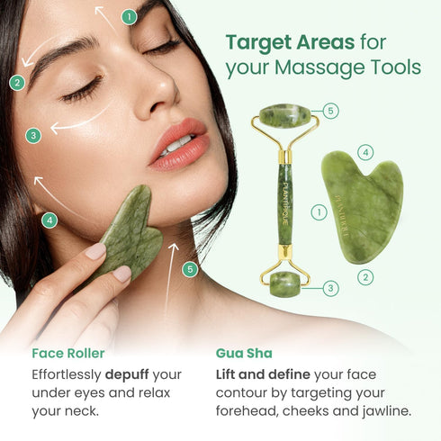 PLANTIFIQUE Jade Roller & Gua Sha Set, Real Jade Facial Tools for Skin Care Routine