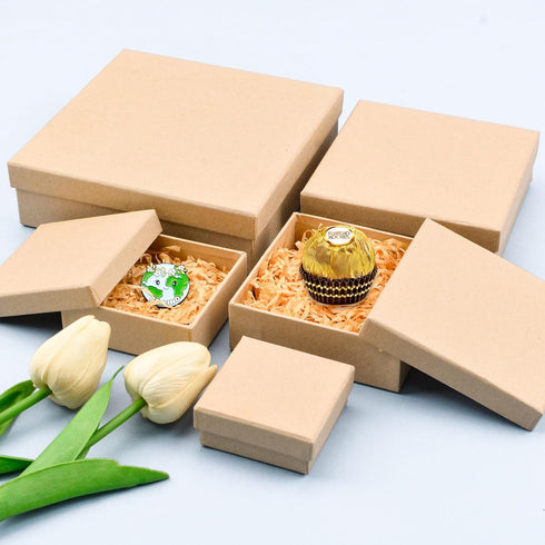 WANDIC Paper Mache Box - Set of 5 Square Mini Kraft Paper Boxes with Lids for Crafting & Storage Accessories