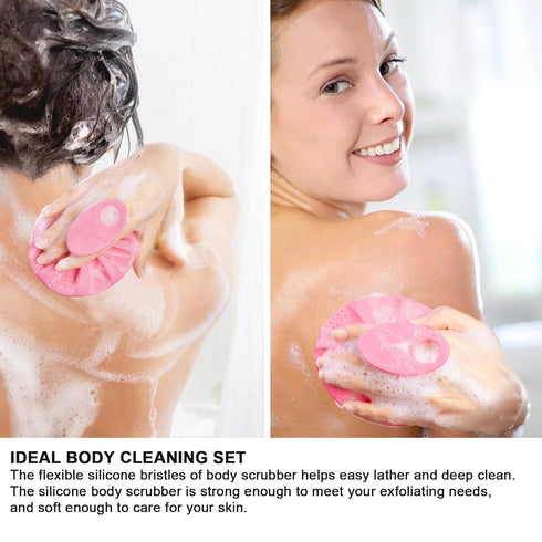 INNERNEED Soft Silicone Body Cleansing Brush, Gentle Exfoliating Shower Scrubber for All Skin Types, Pink