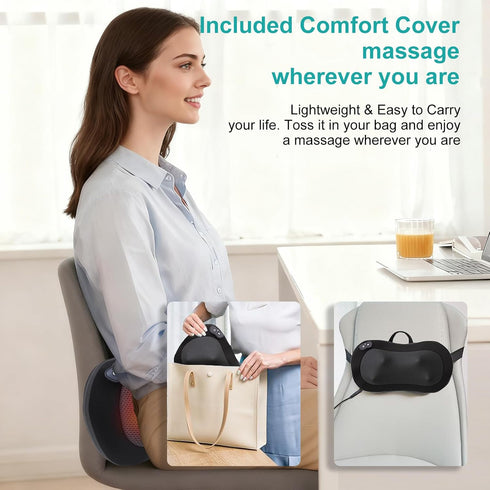 JUGOO Shiatsu Neck & Back Massager with Heat - Mothers Day Gifts for Mom, Corded Deep Kneading Massager Pillow