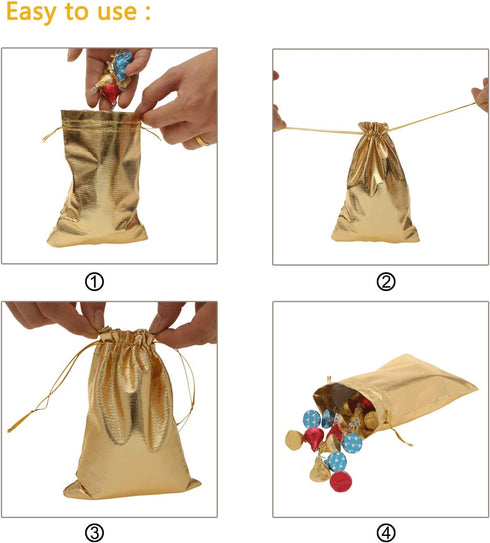 Pack of 100 Heavy Duty Gold Drawstring Organza Jewelry Pouches - 5"x 7" for Wedding Party Favor Bags
