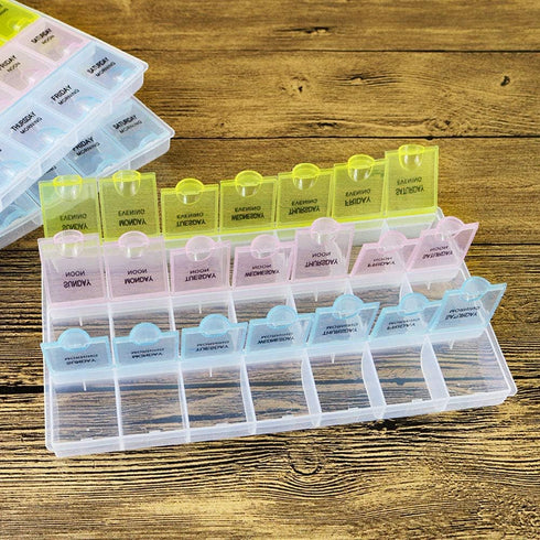 INVODA Pill Case, 7 Day Weekly Pill Box with Medication Reminder, 21 Detachable Compartments