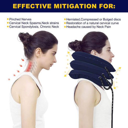 Cervical Neck Traction Device for Pain Relief, Adjustable Inflatable Neck Stretcher, Neck Brace for Decompression (Blue)