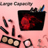 Makeup Bag for Purse Waterproof Funny Abstract Red Rose Cosmetic Bags for Women Zipper Travel Toiletry Pouch Black Leaves Makeup Bags Gift 9.5×5.9 Inch