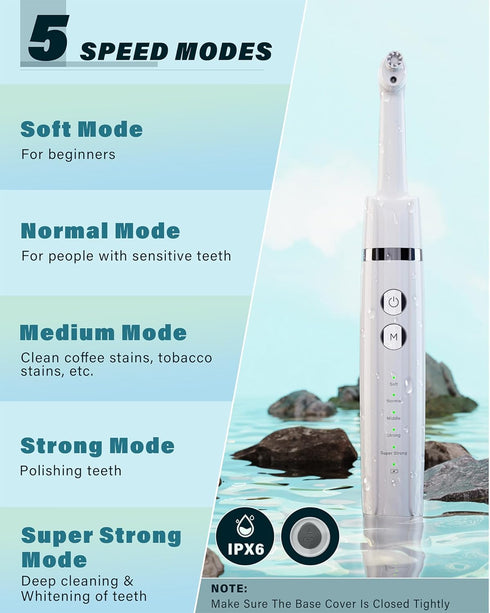 Tooth Polisher, Rechargeable Tooth Whitening Kit for Teeth Cleaning and Whitening, 3 Tooth Polish Paste and 5 Brush
