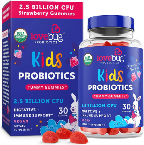 Lovebug Award Winning USDA Organic Probiotic Gummies for Kids, 30 Gummies, Soil-Based Probiotic, Vegan, Ages 3+,