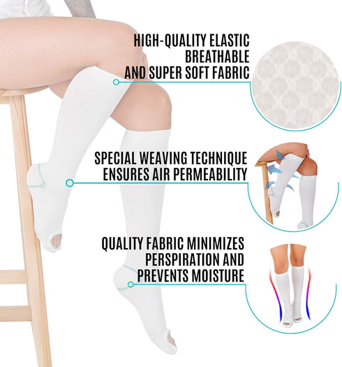 invera 15-20 mmHg Anti Embolism Compression Stockings, Knee High Unisex Ted Hose Socks Moderate Level