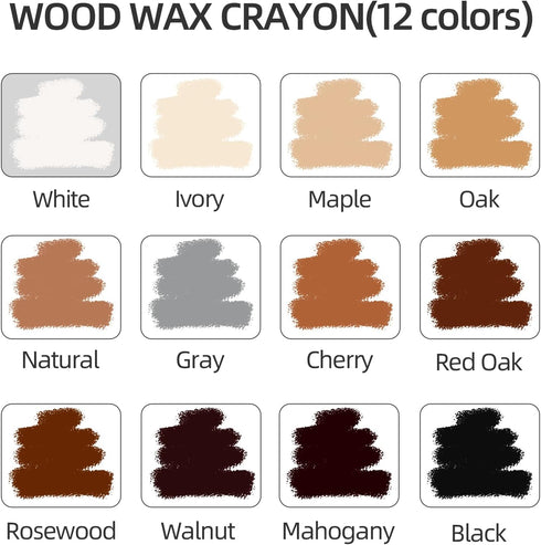 Wood Filler Sticks - 12 Colors Wood Wax Crayons for Repairing Scratches, Scuffs, Cracks on Wood Furniture